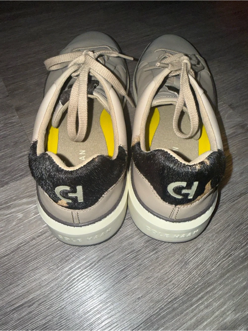 Cole Haan Neutral Leather Sneakers with Yellow Insole Accent